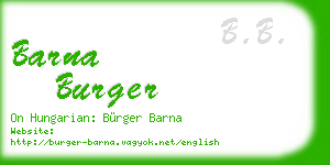 barna burger business card