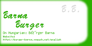 barna burger business card